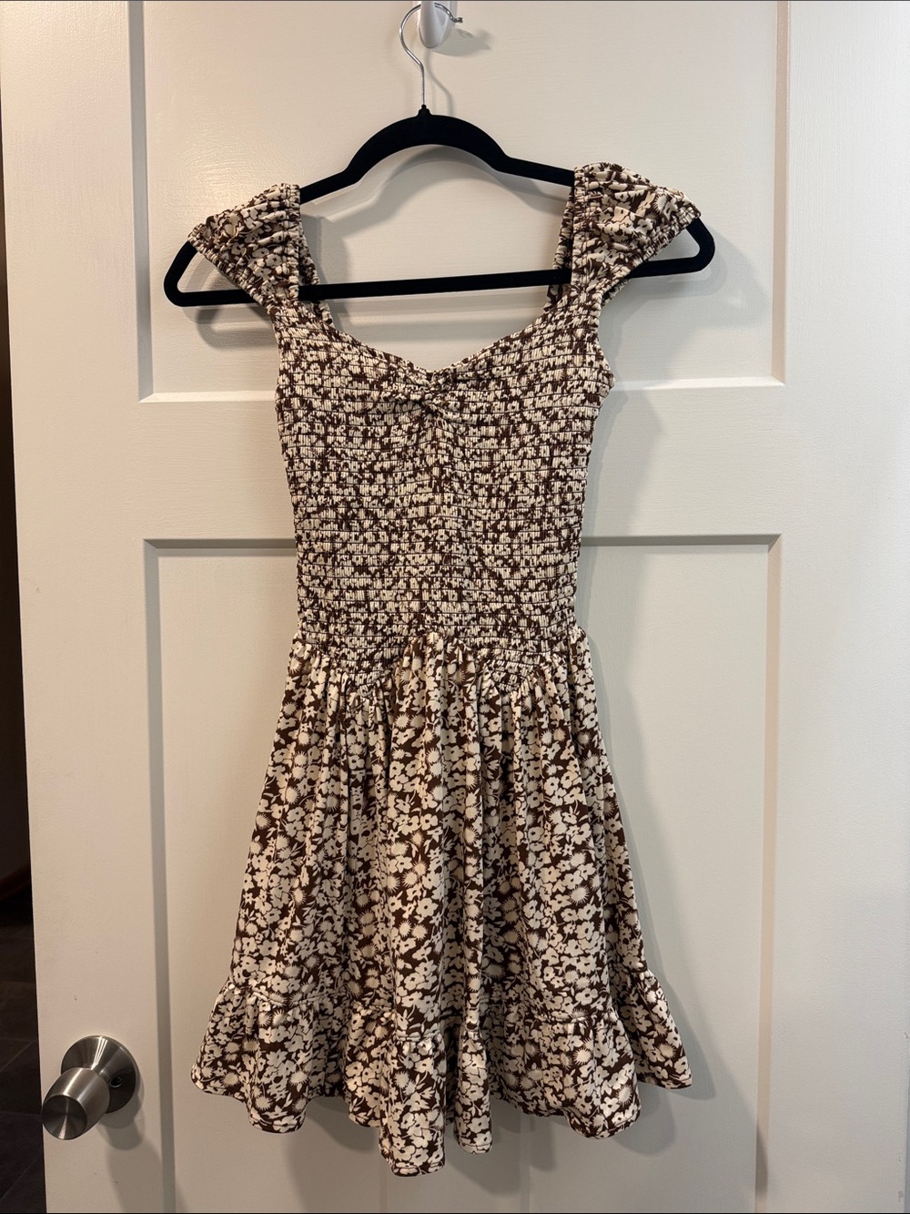 Urban Outfitters Brown and Cream Floral Smocked Mini Dress